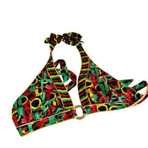 Vintage Coogi Bikini Halter Top - Women’s Medium Bold Multicolor Reggae Vibe
